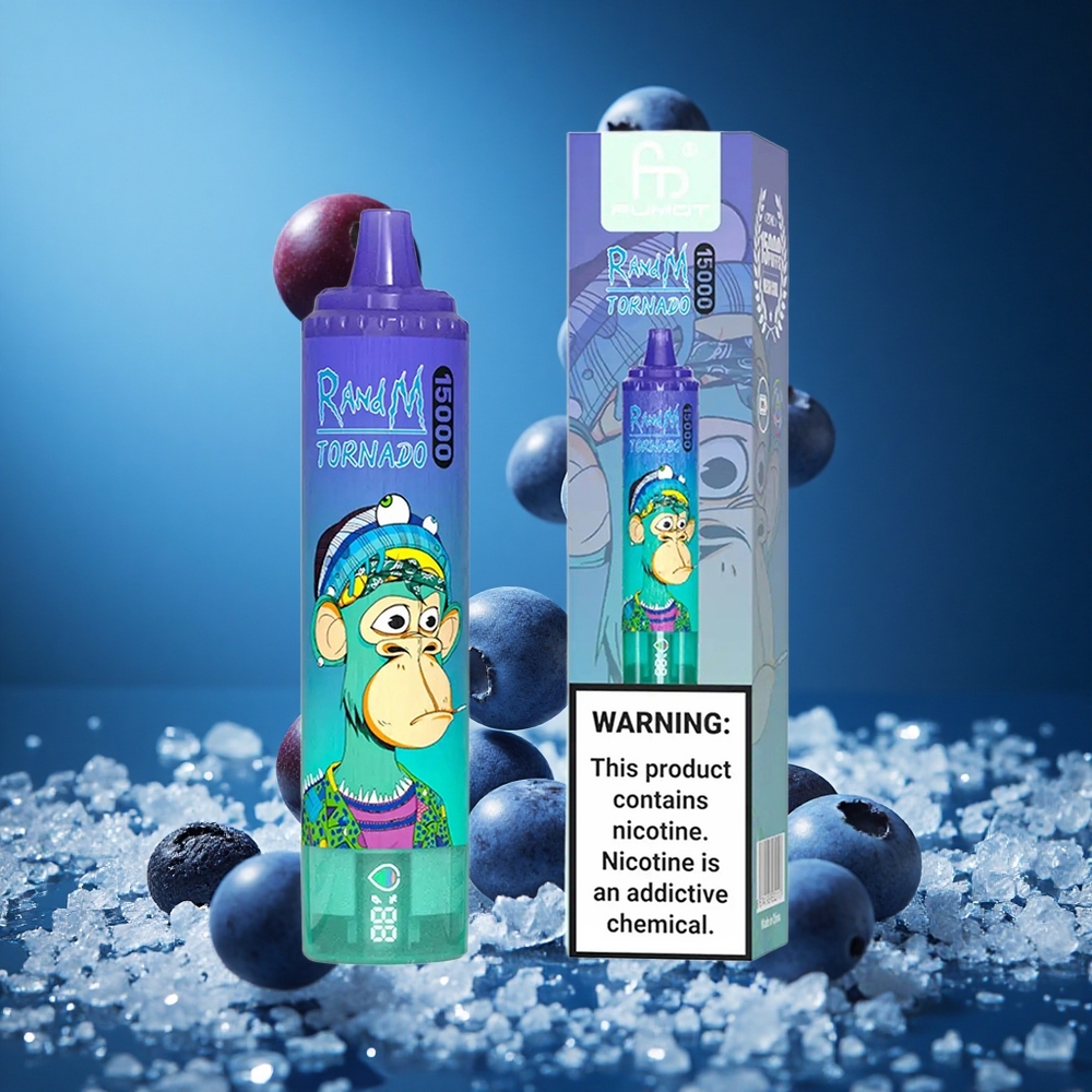 RandM Fumot Tornado 15000 Puffs Borovnica na ledu z 25ml tekočine in LCD zaslonom Slovenija vapes