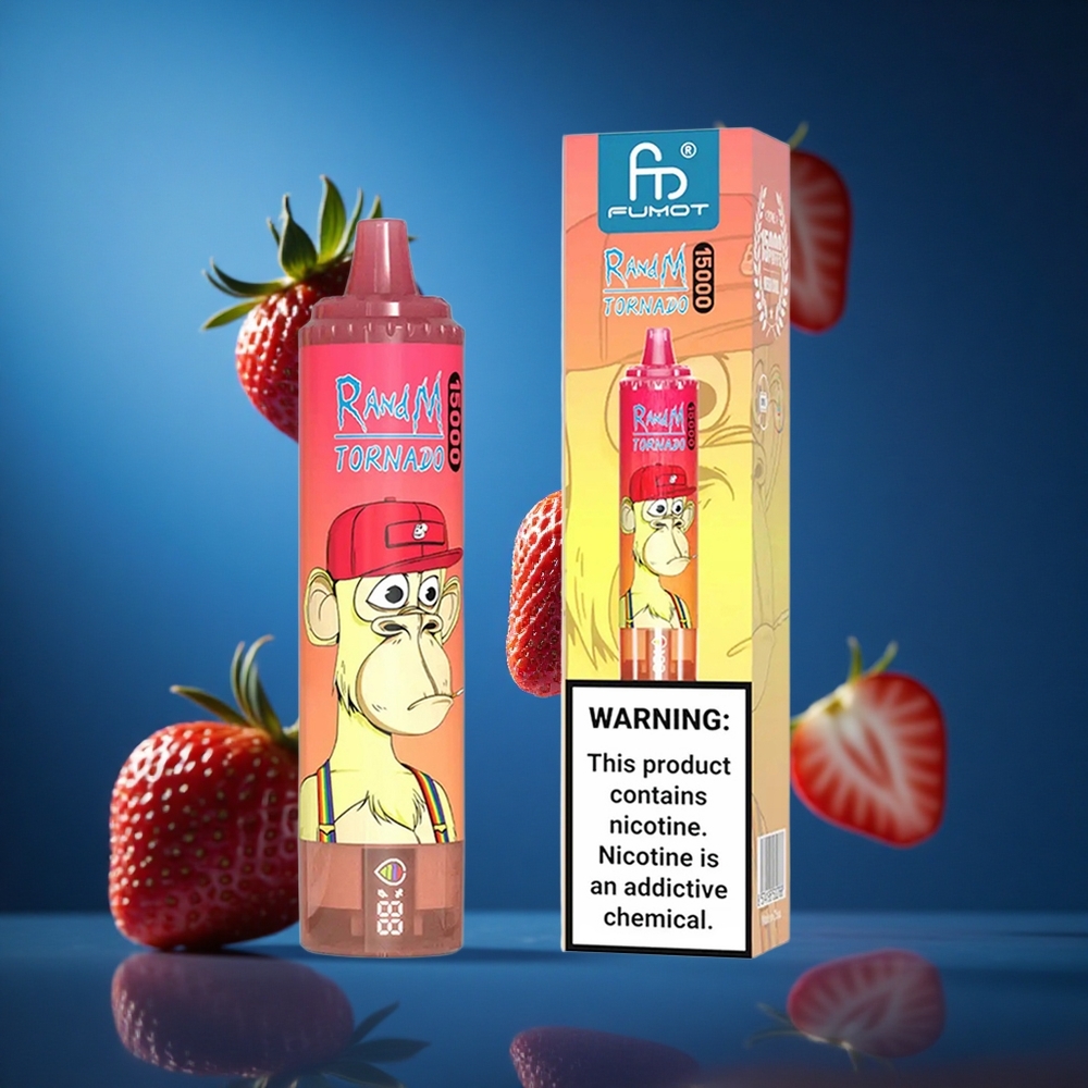 RandM Fumot Tornado 15000 Puffs Za enkratno uporabo Vape Jagoda Rdeči Bik Slovenija vapes