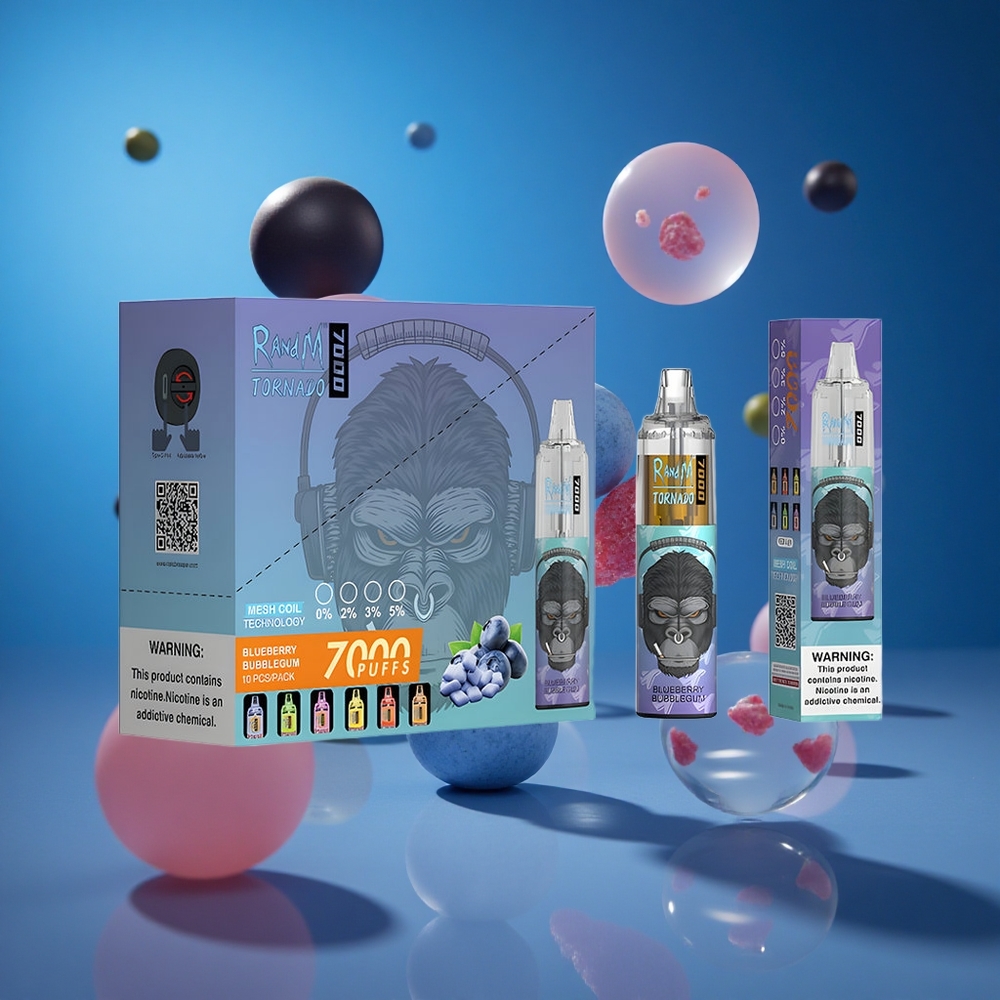 RandM Fumot Tornado 7000 Puffs Za enkratno uporabo Vape Borovnični Bubblegum 14 ML E-tekočina Slovenija vapes