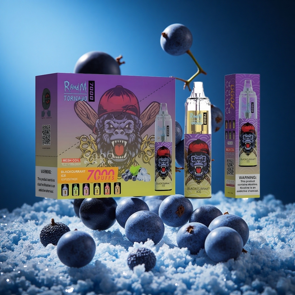 RandM Fumot Tornado 7000 Puffs Za enkratno uporabo Vape Borovnica Led 14 ML E-tekočina Slovenija vapes