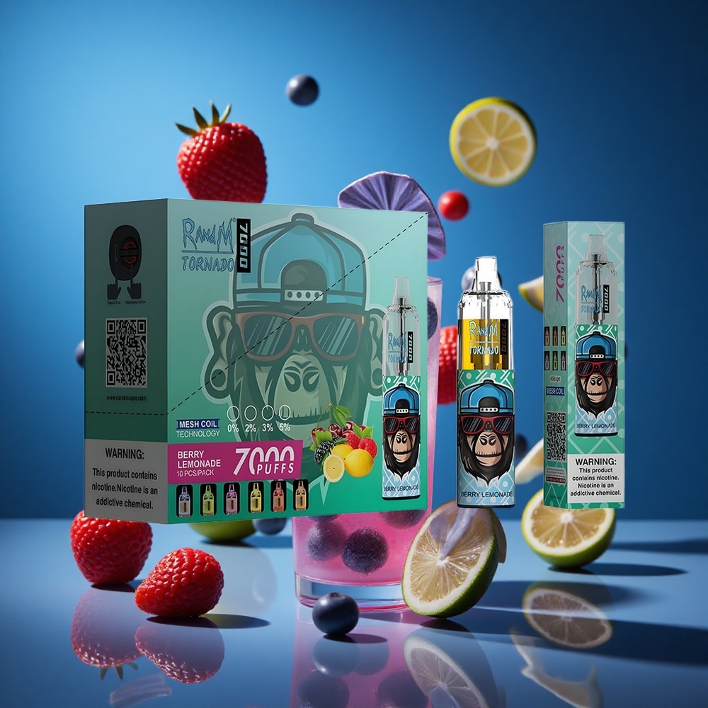 RandM Fumot Tornado 7000 Puffs Za enkratno uporabo Vape Jagoda Limonada 14 ML E-tekočina Slovenija vapes
