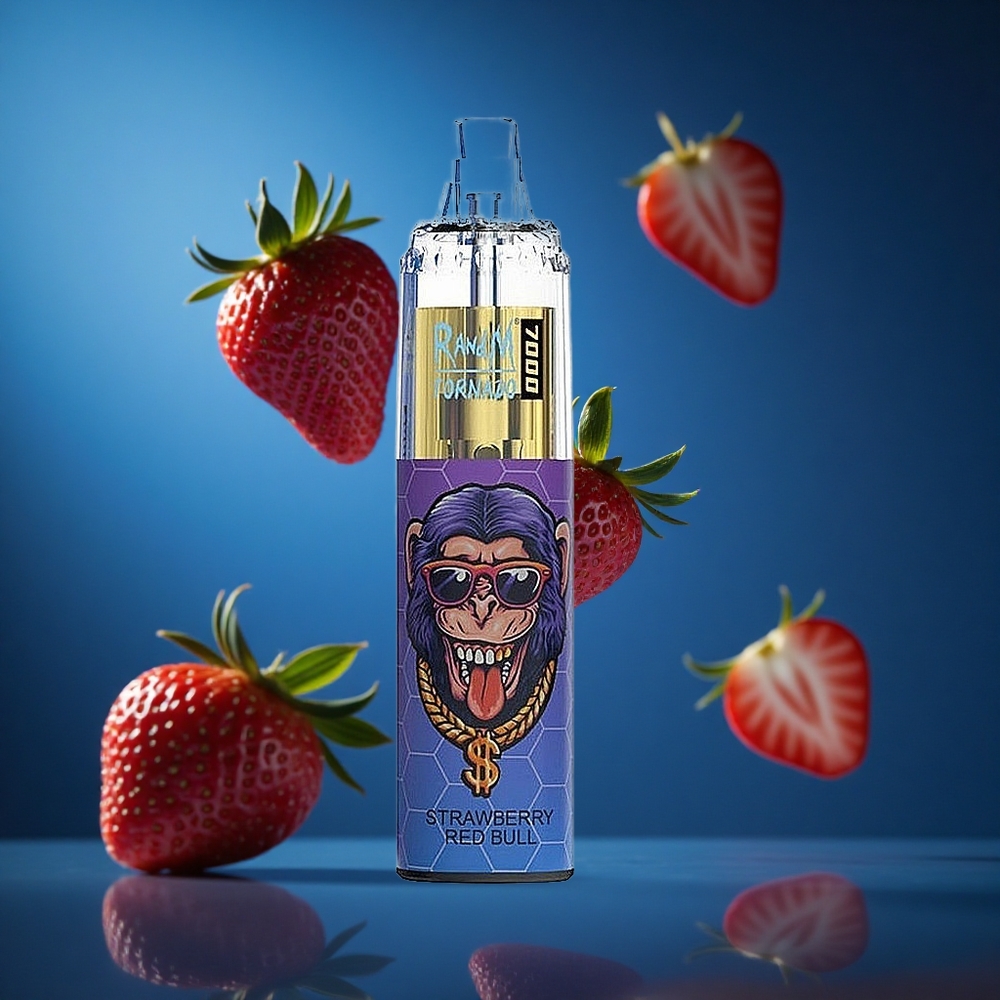 RandM Fumot Tornado 7000 Puffs Za enkratno uporabo Vape Jagoda Rdeči Bik 14 ML E-tekočina Slovenija vapes