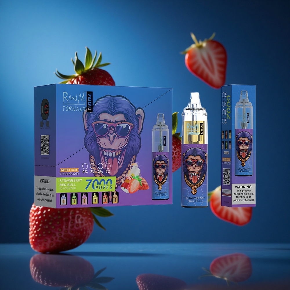 RandM Fumot Tornado 7000 Puffs Za enkratno uporabo Vape Jagoda Rdeči Bik 14 ML E-tekočina Slovenija vapes