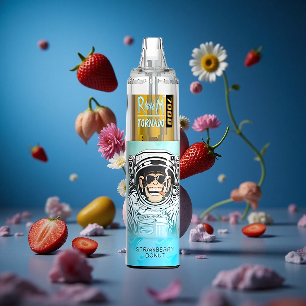 RandM Fumot Tornado 7000 Puffs Za enkratno uporabo Vape Jagodni Krof 14 ML E-tekočina Slovenija vapes