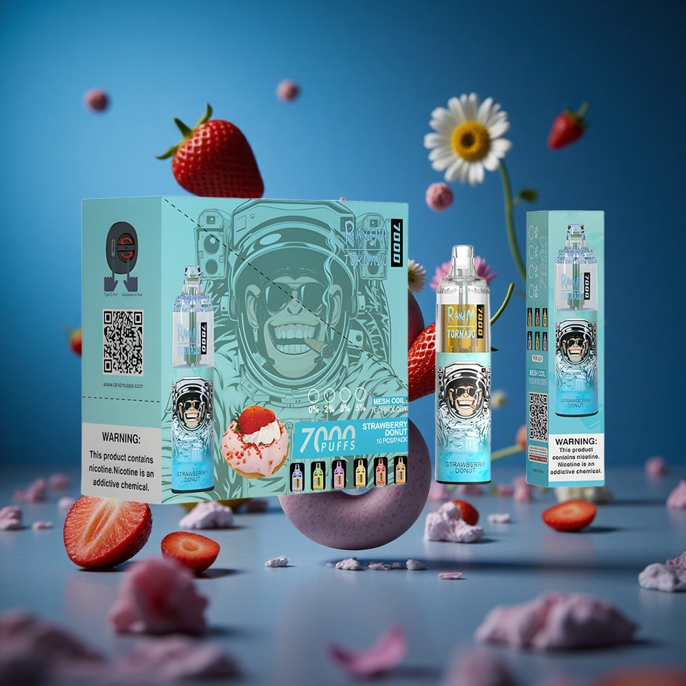 RandM Fumot Tornado 7000 Puffs Za enkratno uporabo Vape Jagodni Krof 14 ML E-tekočina Slovenija vapes