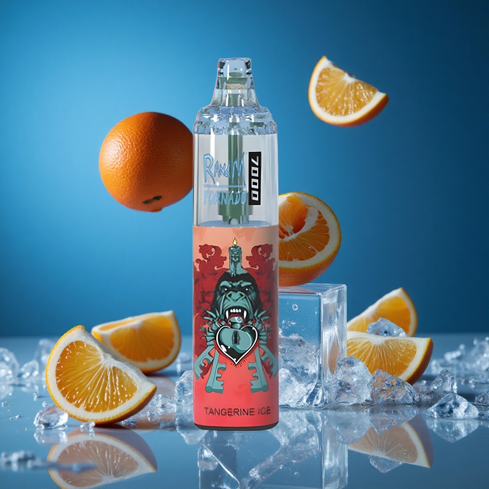 RandM Fumot Tornado 7000 Puffs Za enkratno uporabo Vape Mandarina Led Slovenija vapes