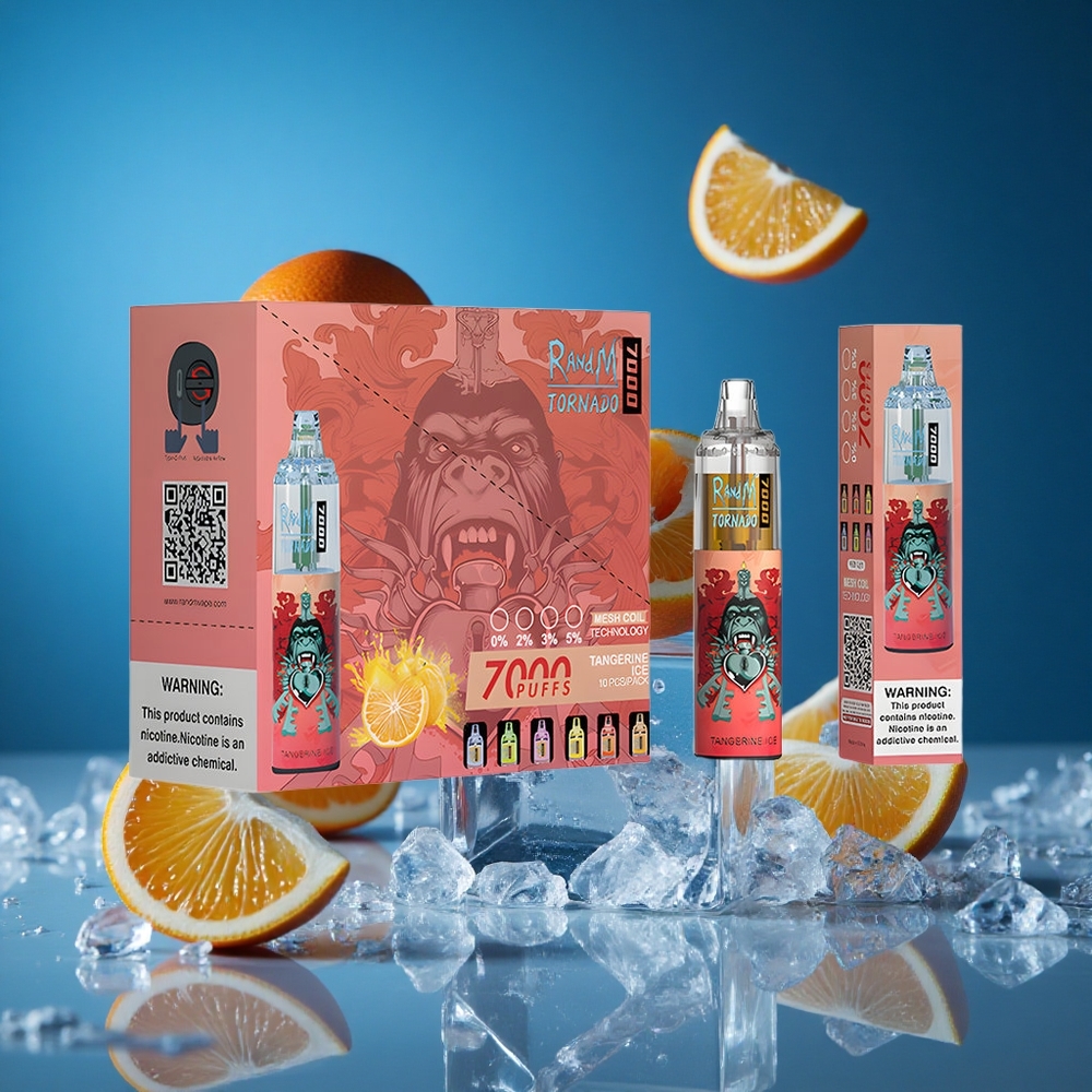 RandM Fumot Tornado 7000 Puffs Za enkratno uporabo Vape Mandarina Led Slovenija vapes