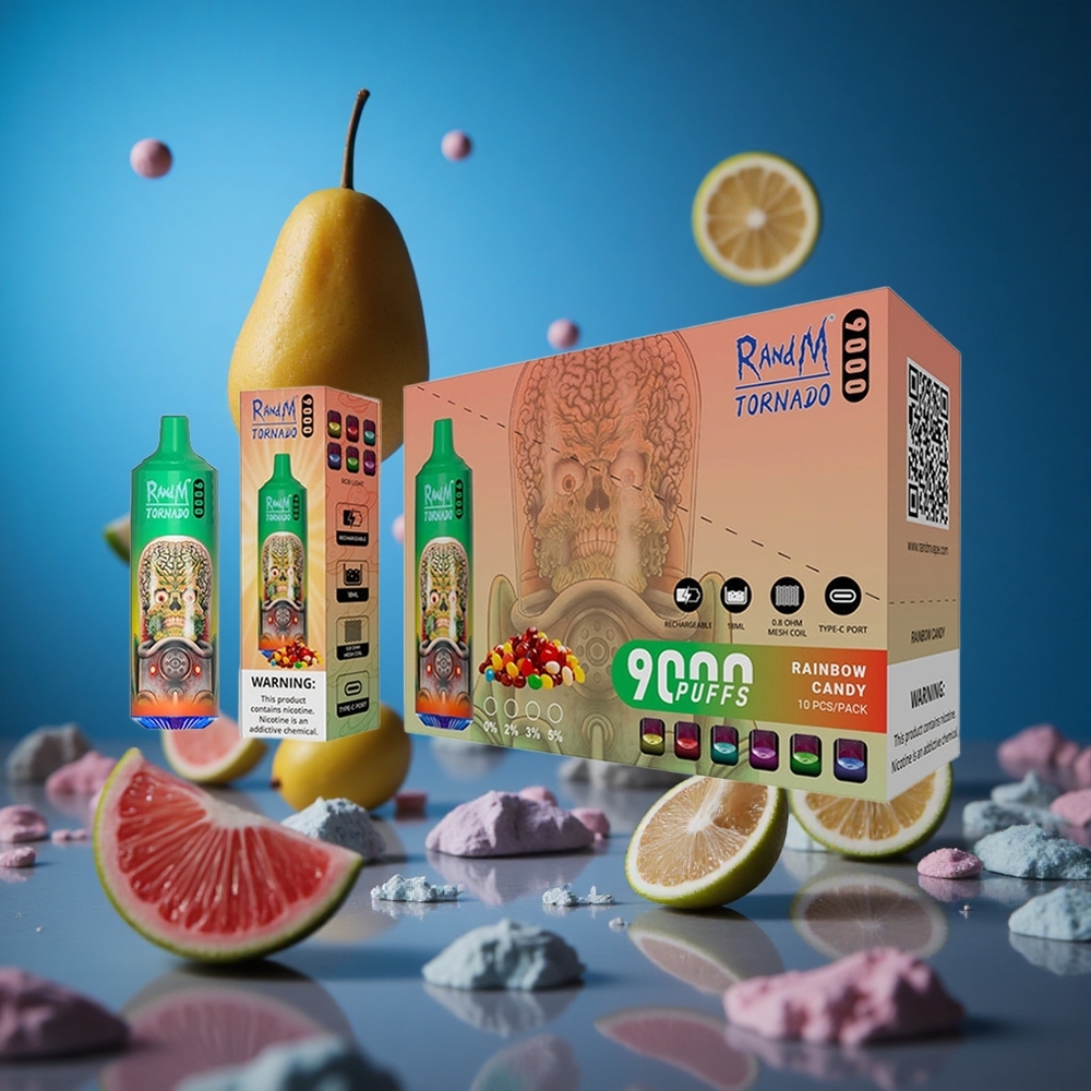 RandM Fumot Tornado 9000 Puffs Mrežasta Bakrenica Rainbow Candy Slovenija vapes