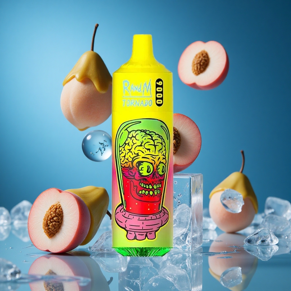 RandM Fumot Tornado 9000 Puffs Slovenija vapes Poletna Breskva Led 18 mL RGB Display