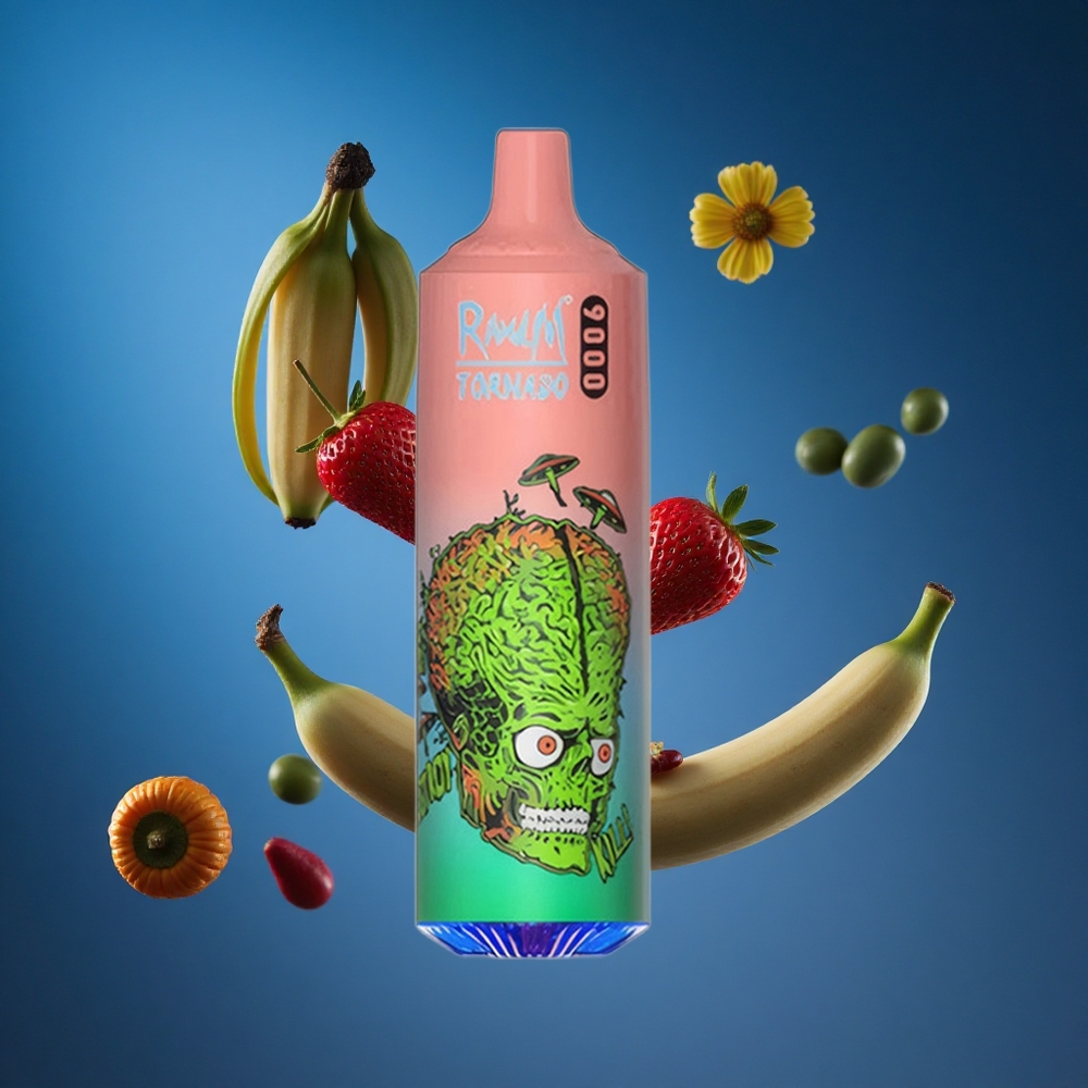 RandM Fumot Tornado 9000 Puffs Za enkratno uporabo Vape Jagoda Bananina 18 mL Slovenija vapes