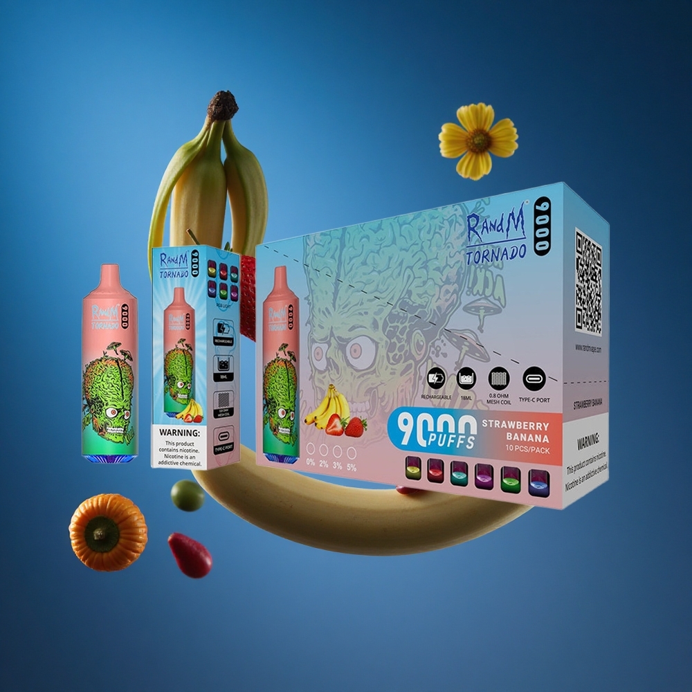 RandM Fumot Tornado 9000 Puffs Za enkratno uporabo Vape Jagoda Bananina 18 mL Slovenija vapes