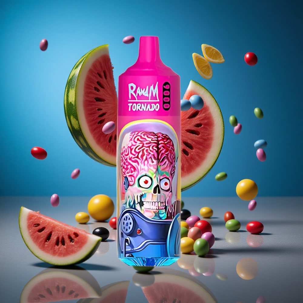 RandM Fumot Tornado 9000 Puffs Za enkratno uporabo Vape Lubenica Skittles 18 mL Slovenija vapes
