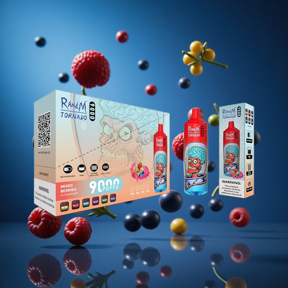 RandM Fumot Tornado 9000 Puffs Za enkratno uporabo Vape Mešane Jagode 18 mL Slovenija vapes