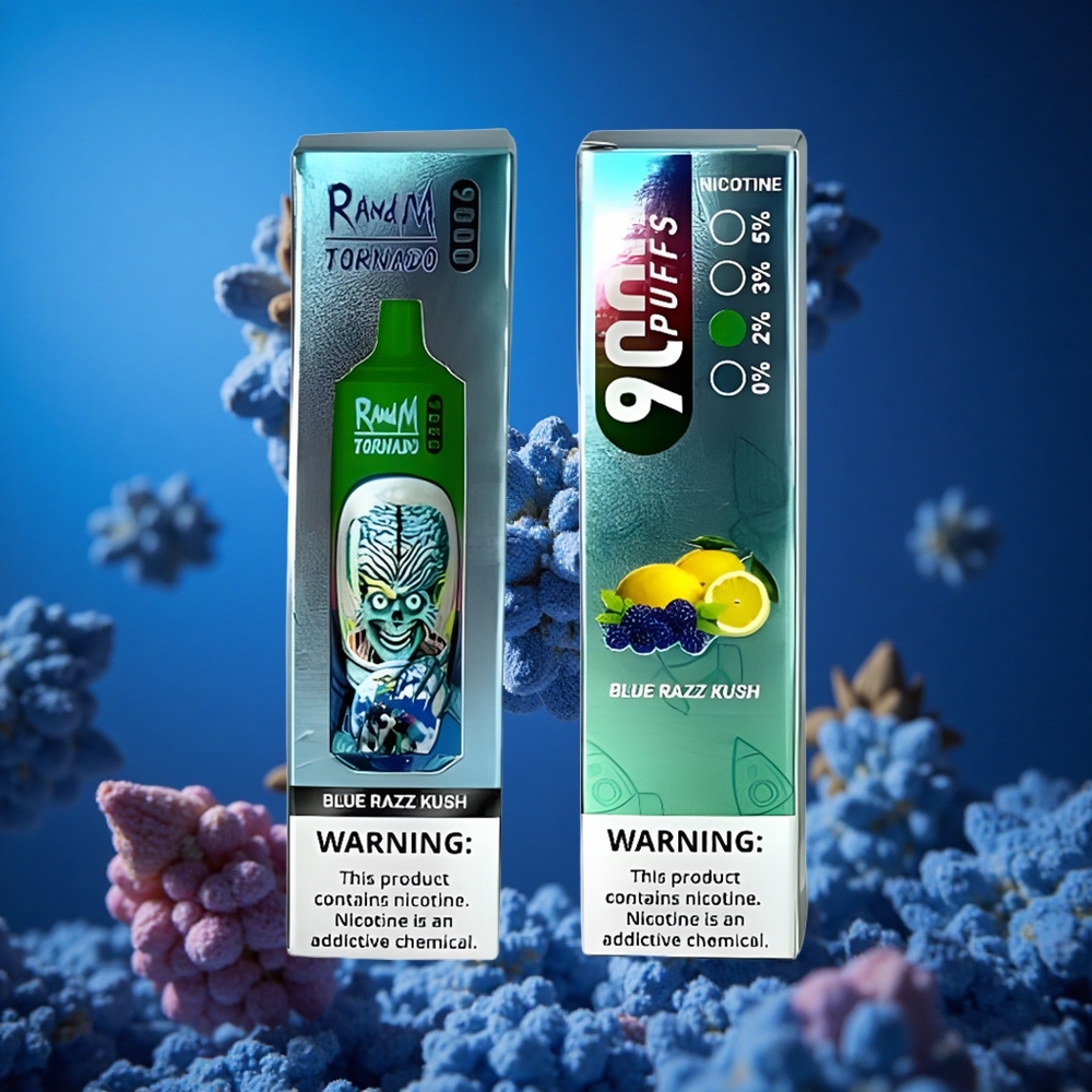 RandM Fumot Tornado 9000 Puffs Za enkratno uporabo Vape Modra Malina Kush 18 mL Slovenija vapes