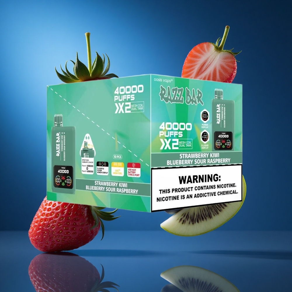Razz Bar 40000 Puffs Jagoda Kivi_Borovnica Kisla Malina Zaslon za prikaz moči Slovenija vapes