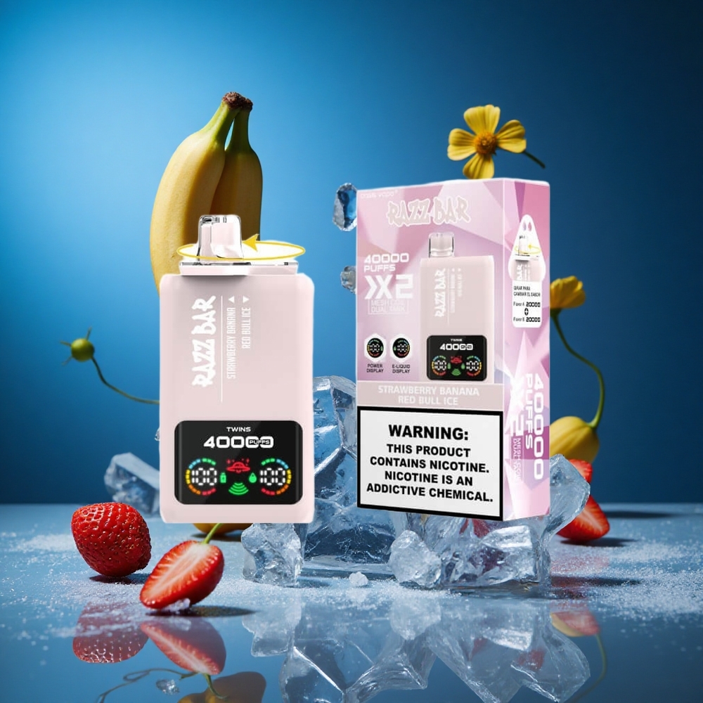 Razz Bar 40000 Puffs Japkove Banane_Red Bull Ice z zaslonom za moč in Slovenija vapes
