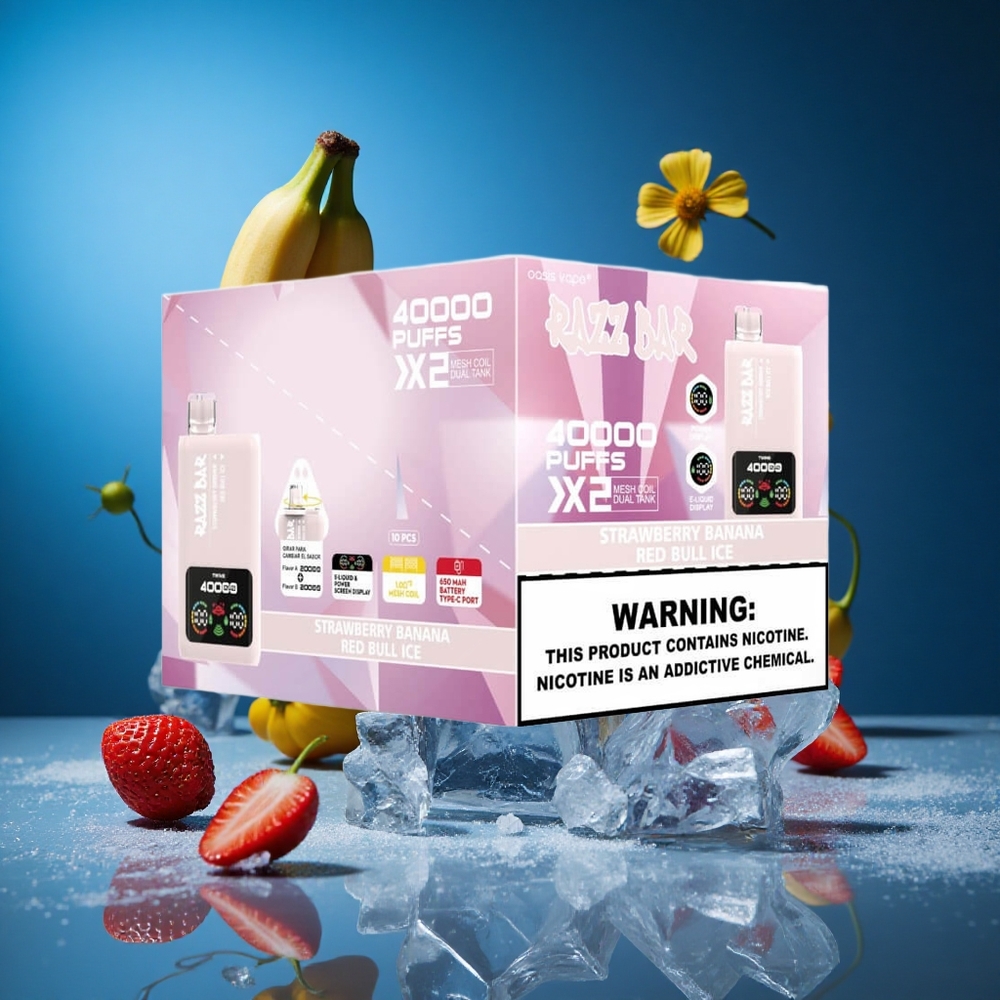 Razz Bar 40000 Puffs Japkove Banane_Red Bull Ice z zaslonom za moč in Slovenija vapes
