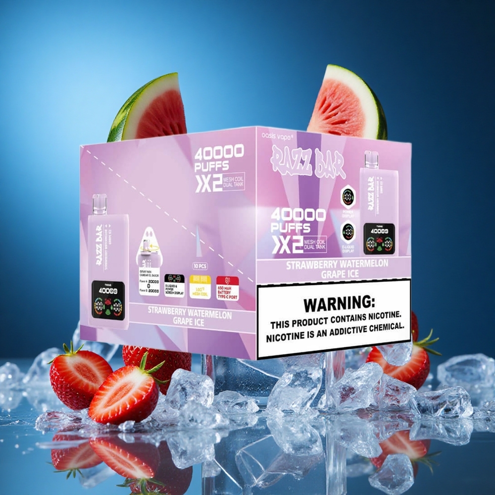 Razz Bar 40000 Puffs Jedkratna Vape Jagoda_Lubenika_Grozdeni Led Napajalni Zaslon & 650 MaH Slovenija vapes