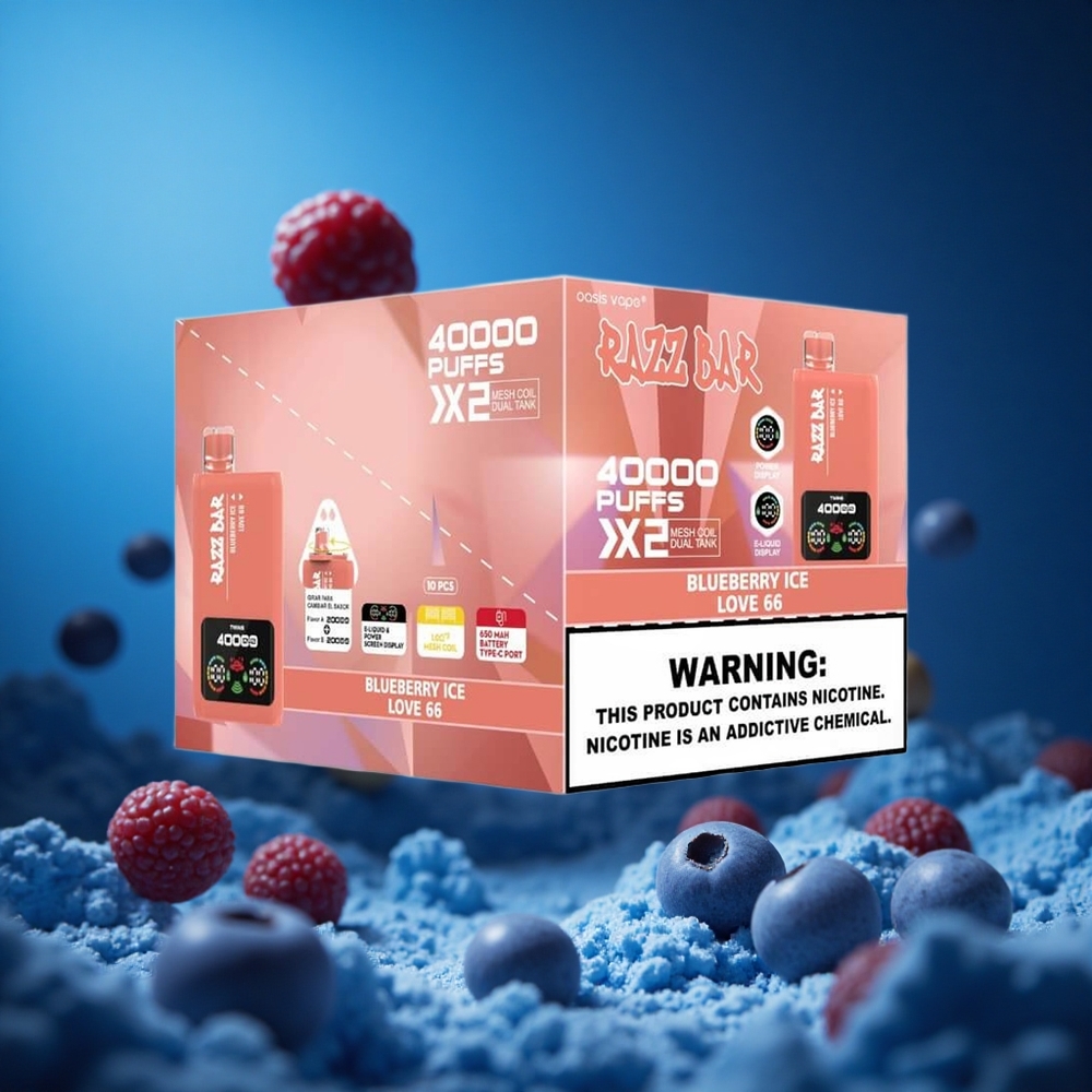 Razz Bar 40000 Puffs Za enkratno uporabo Vape Borovnica Led_Love 66 Power Screen Display Slovenija vapes