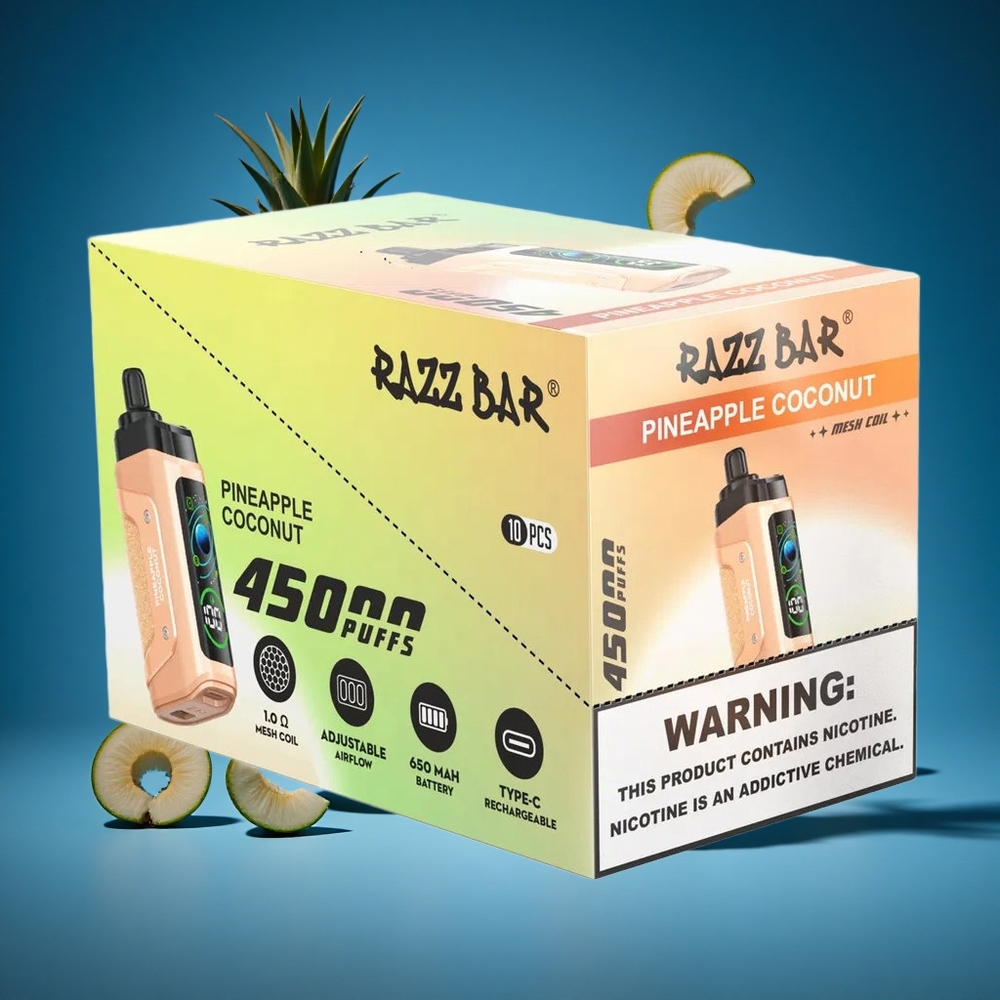 Razz Bar 45000 Puffs Za enkratno uporabo Vape Ananas Kokos Adjustable Airflow Slovenija vapes