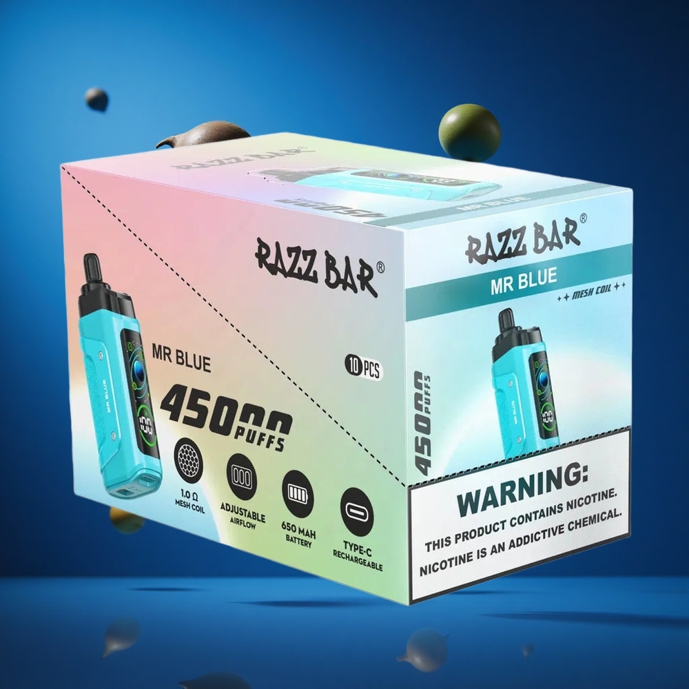 Razz Bar 45000 Puffs Za enkratno uporabo Vape Mr Blue (Modra) Adjustable Airflow Slovenija vapes