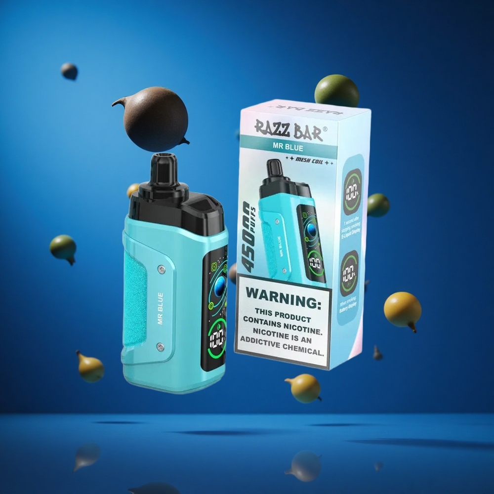 Razz Bar 45000 Puffs Za enkratno uporabo Vape Mr Blue (Modra) Adjustable Airflow Slovenija vapes