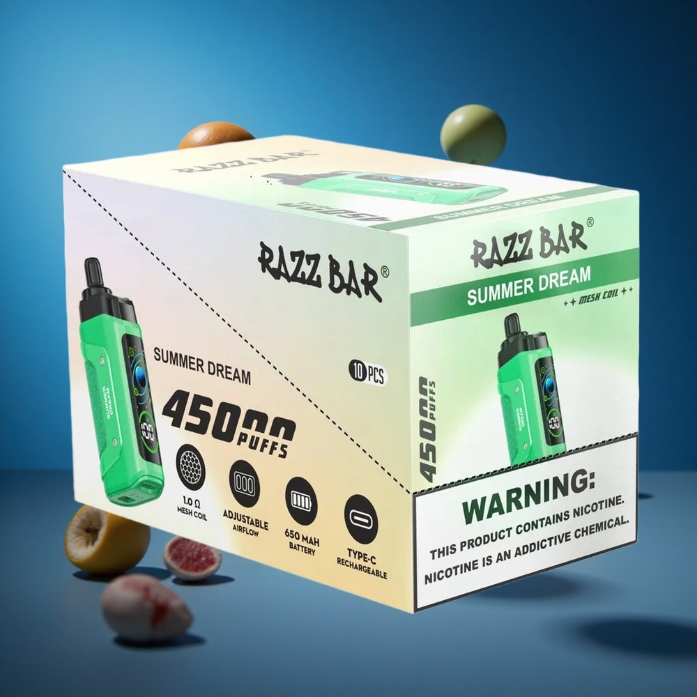 Razz Bar 45000 Puffs Za enkratno uporabo Vape Poletne Sanje Nastavljiv Pretok Zraka Slovenija vapes