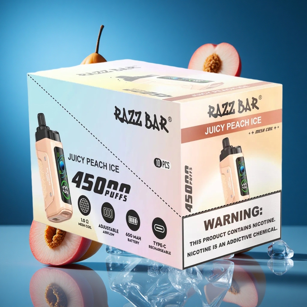 Razz Bar 45000 Puffs Za enkratno uporabo Vape Sočna Breskev Led Nastavljiv Pretok Zraka Slovenija vapes