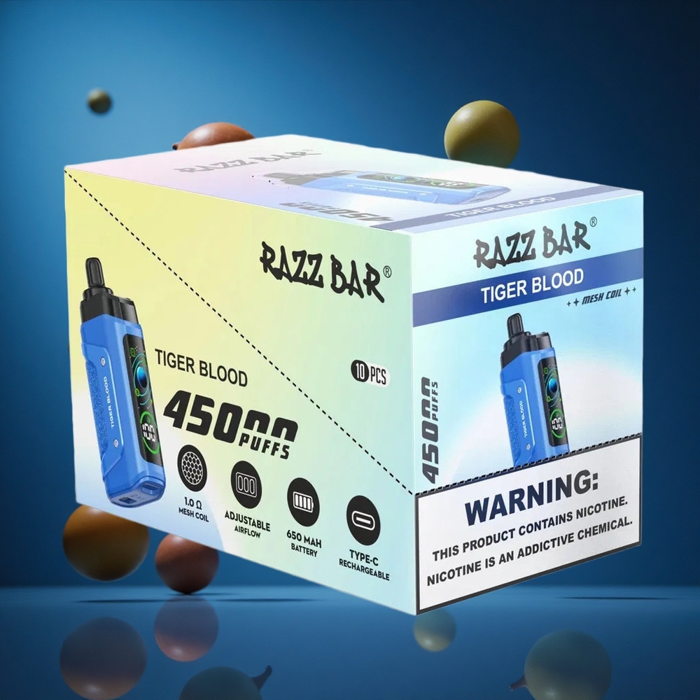 Razz Bar 45000 Puffs Za enkratno uporabo Vape Tigerjeva Kri Nastavljiv Pretok Zraka Slovenija vapes