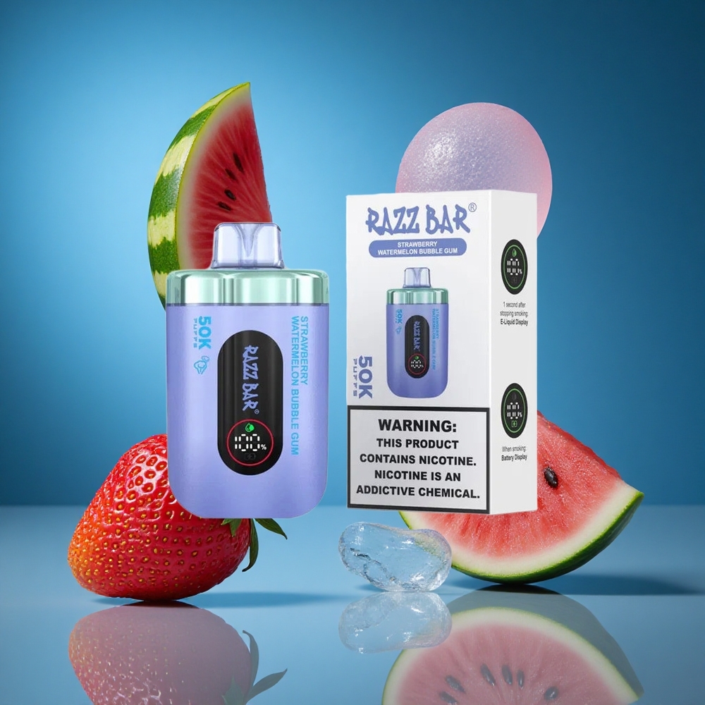 Razz Bar 50K Puffs Za enkratno uporabo Vape Jagoda Lubenica Bubble Gum Tip-C Polnljiv Slovenija vapes