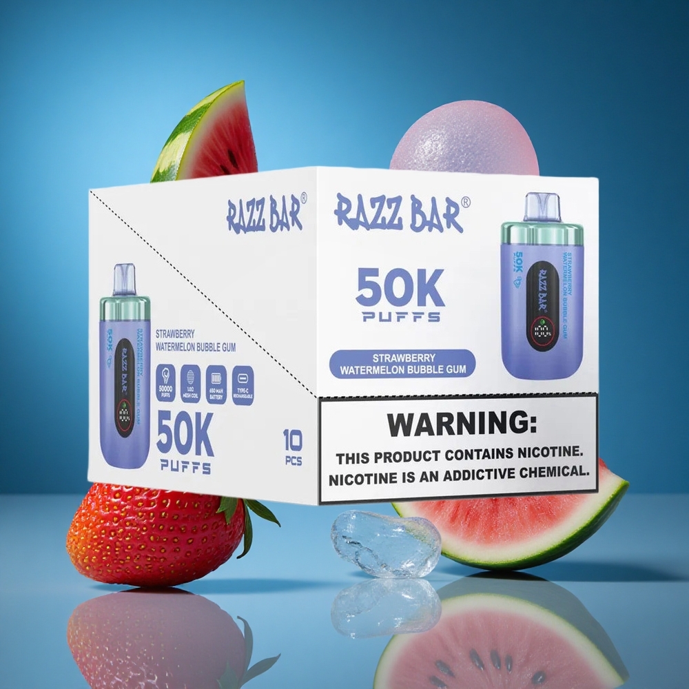 Razz Bar 50K Puffs Za enkratno uporabo Vape Jagoda Lubenica Bubble Gum Tip-C Polnljiv Slovenija vapes