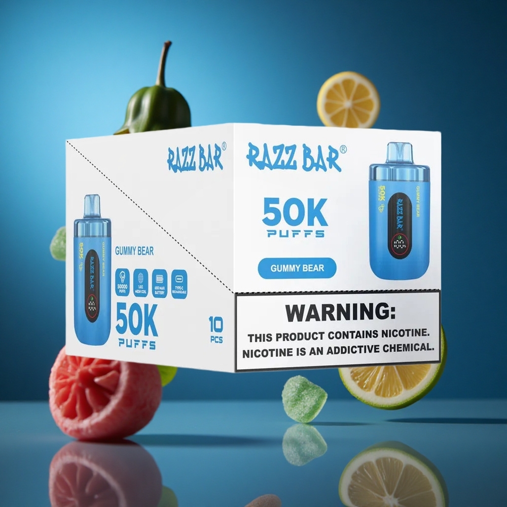 Razz Bar 50K Puffs Za enkratno uporabo Vape Malinovo Medved Kombinacija 50000 Puffs Type-C Slovenija vapes
