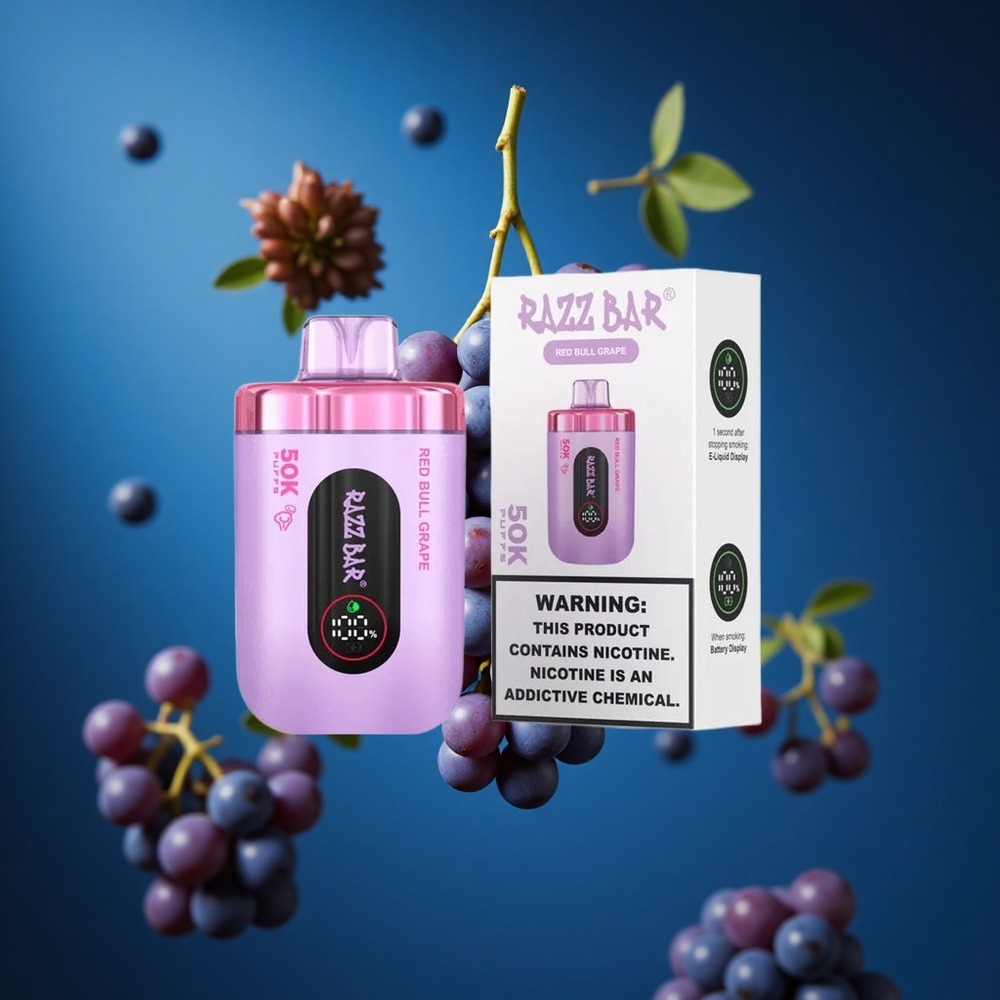Razz Bar 50K Puffs Za enkratno uporabo Vape Rdeči bik Grozdje & Malina Slovenija vapes