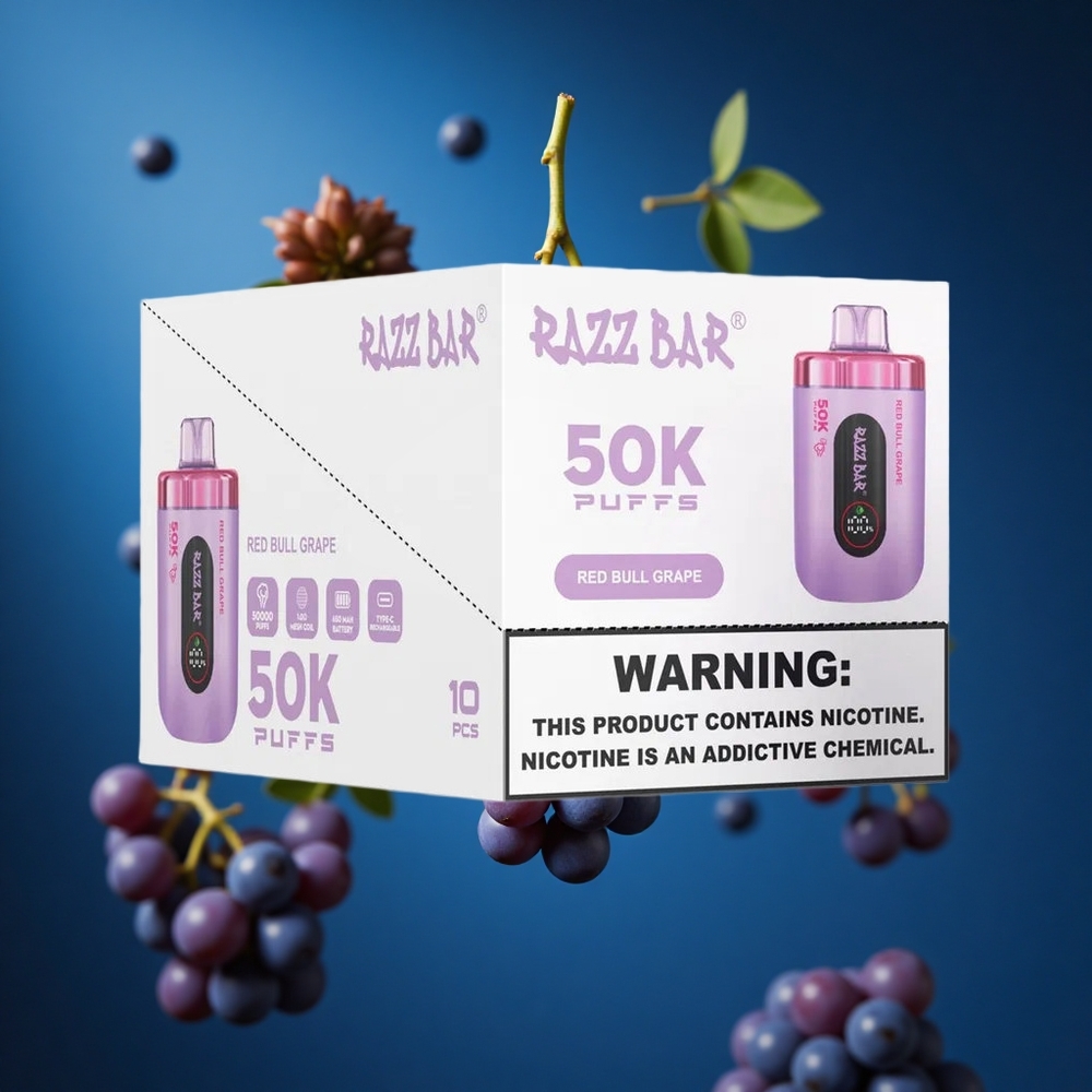 Razz Bar 50K Puffs Za enkratno uporabo Vape Rdeči bik Grozdje & Malina Slovenija vapes