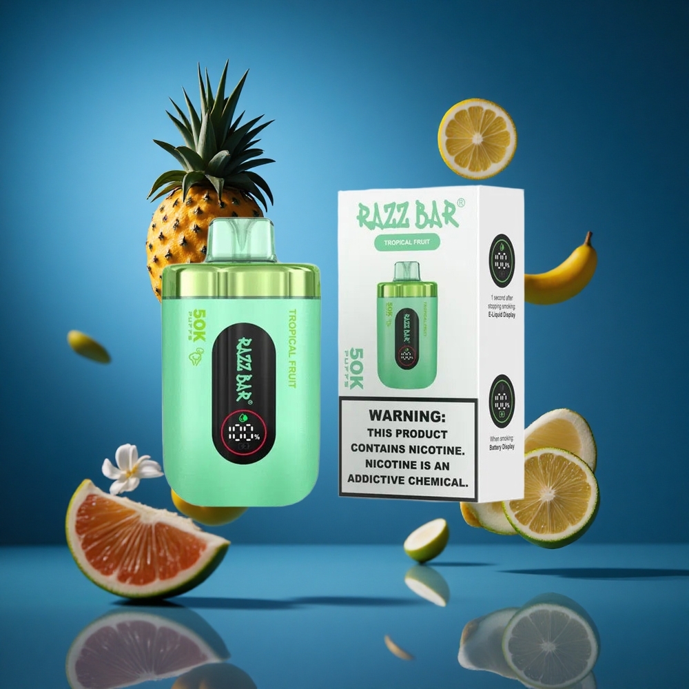 Razz Bar 50K Puffs Za enkratno uporabo Vape Tropsko Sadje in Malina 50000 Puffs 2% Nikotina Slovenija vapes