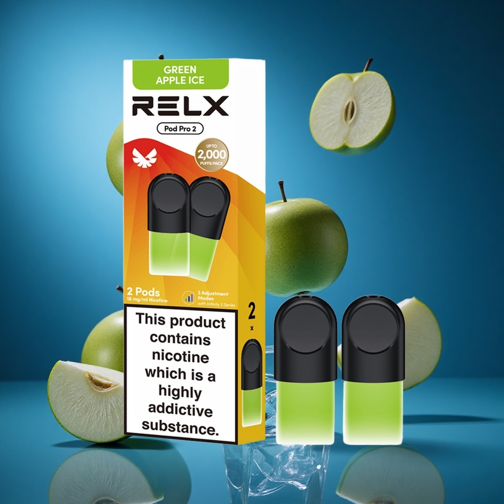 RELX Pod Pro 2 600 Puffs Zeleno jabolko led Slovenija vapes Nikotina: 1,8%